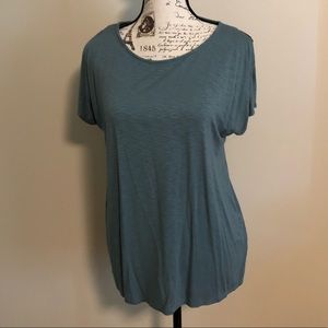 Tahari Olive-blue open “cold” shoulder shirt, Med